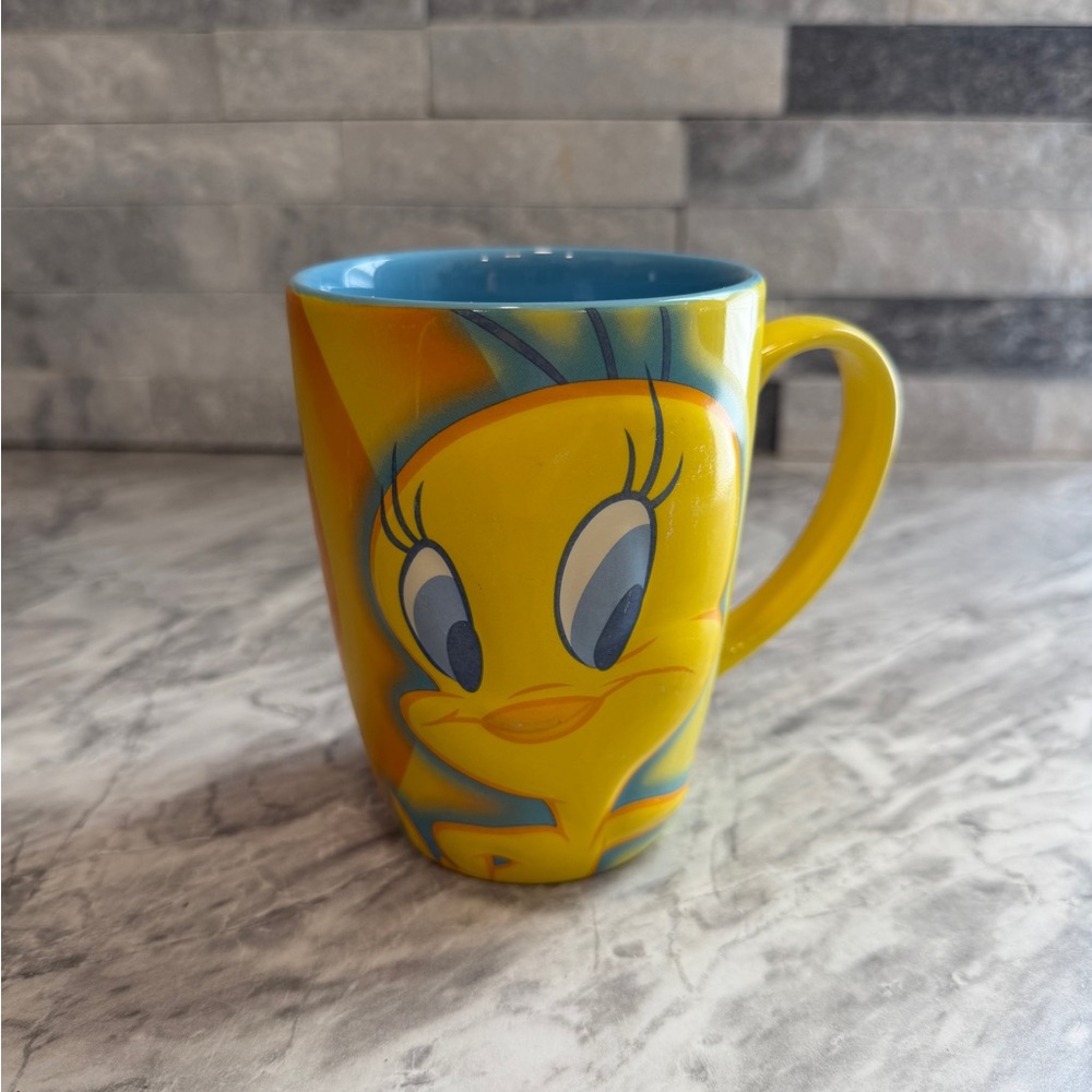 Sixflags Tweety Bird Ceramic Mug - Bright Yellow with Blue Interior